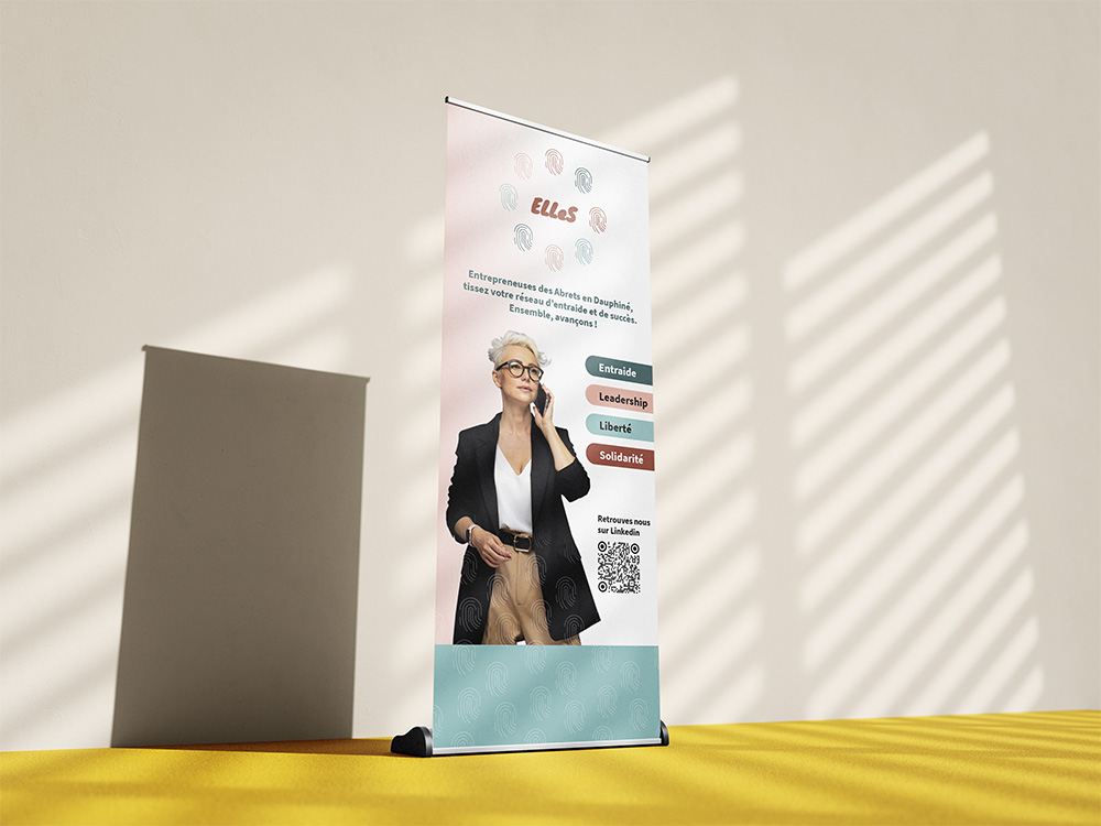 Roller-networking-entrepreneuse Kakemono réalisé pour une soirée de networking entrepreneurs en Nord-Isère