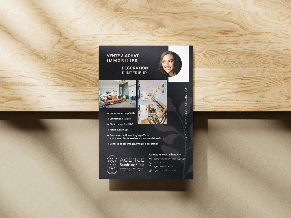 flyer-agence-immobilière flyer que j'ai réalisé pour l'agence immobilière Sandrine Sibut à Boourgoin-Jallieu
